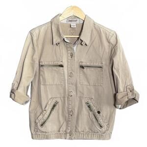 Moutif Womens Beige Utility Button Up Jacket Size L 3/4 Sleeve Streetwear